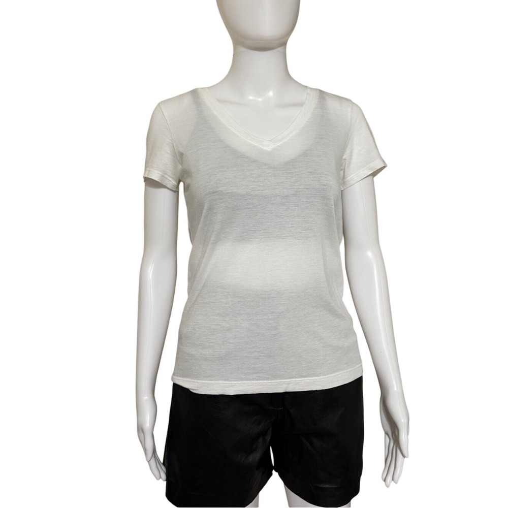 Nordstrom White Basic Classic V-Neck Short-Sleeve T-Shirt Small